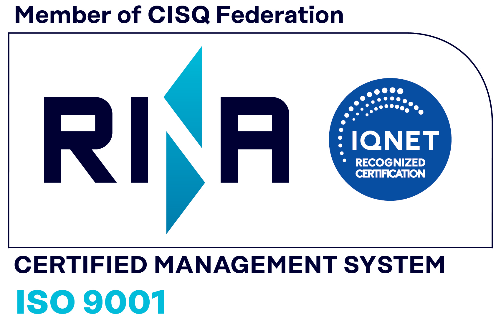 Un logo per un sistema di gestione certificato iso 9001.