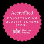Pink Accredited Conveyancing Quality Scheme (CQS) badge from The Law Society
