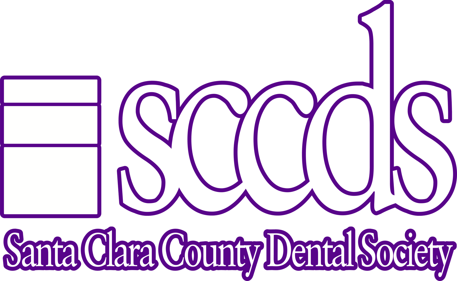 The logo for the santa clara county dental society is purple and white.
