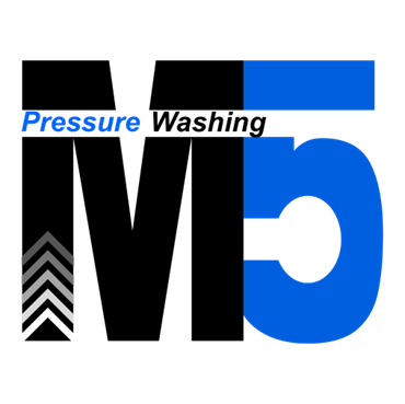 A black and blue logo for pressure washing m5