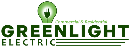 The logo for greenlight electric shows a light bulb with a plug in it.