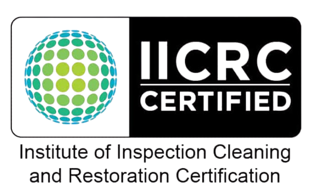The IICRC Certified logo, featuring a green and blue dotted globe next to the text 