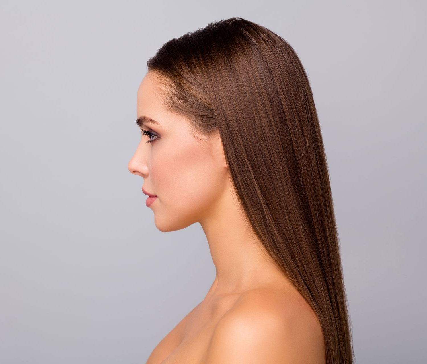 woman with attractive side profile, sharp jawline