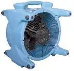 Light blue portable fan with a round grill.