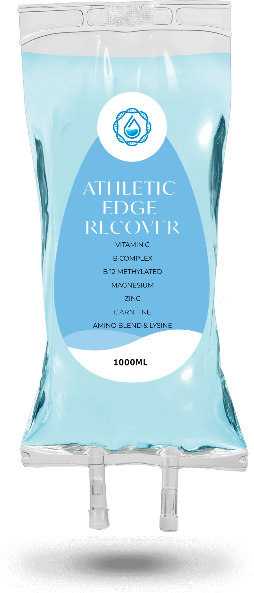 A blue and white athletic juice recovery bag