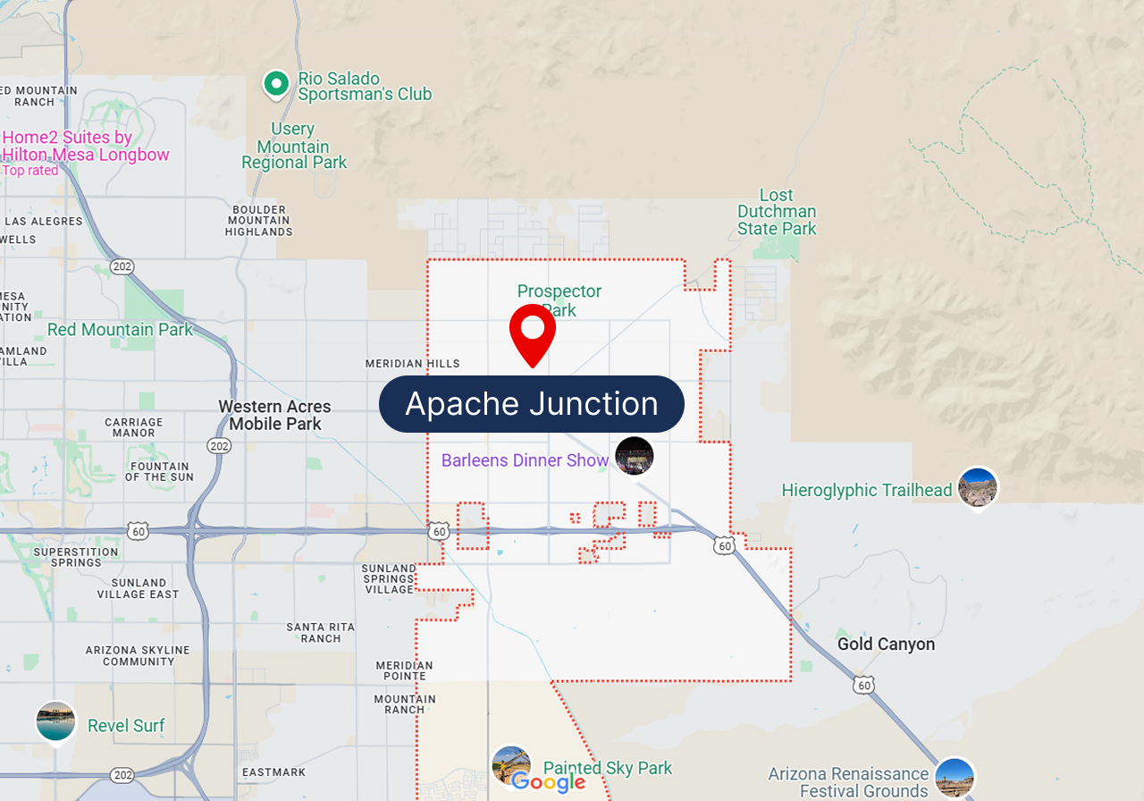 A map showing the location of the apache junction