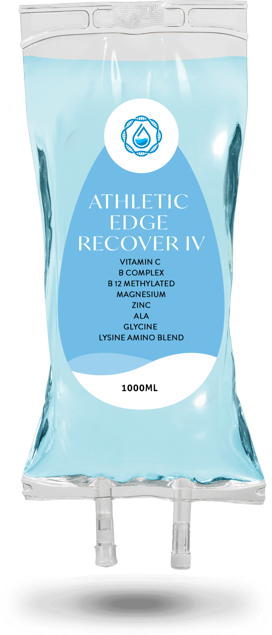 A blue and white athletic juice recovery bag