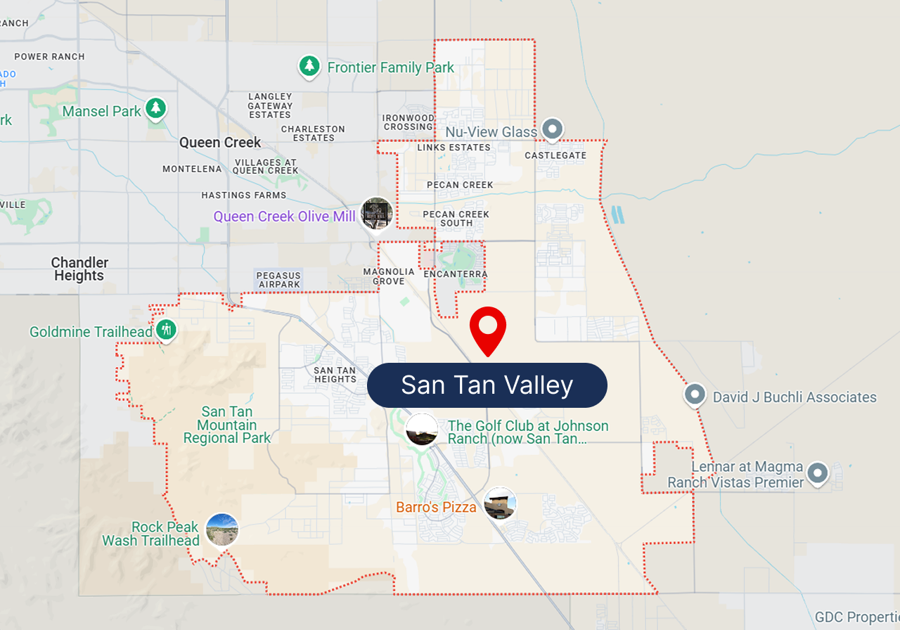 A map showing the location of san tan valley