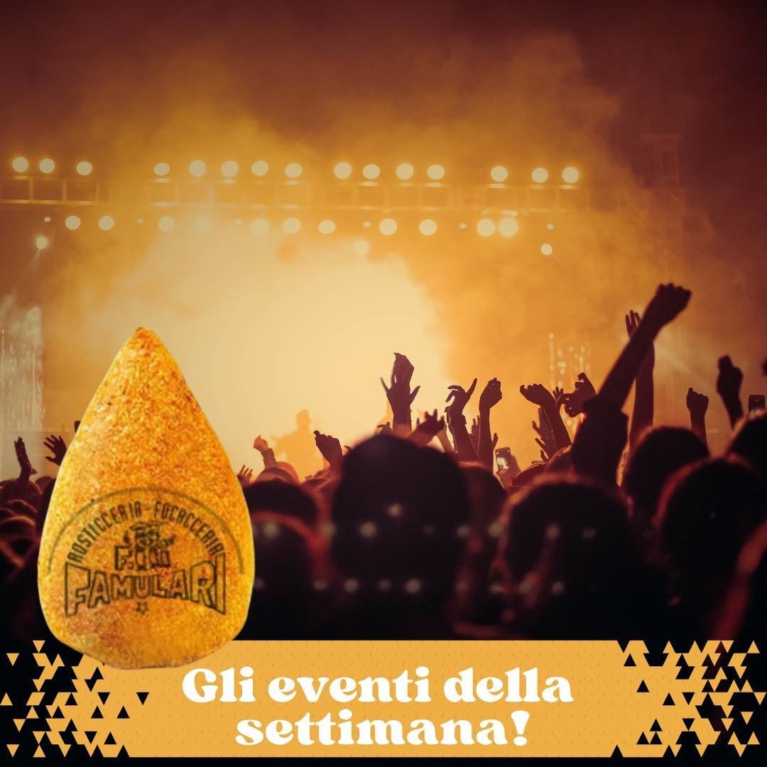 A fried snack in front of a concert crowd. Text reads