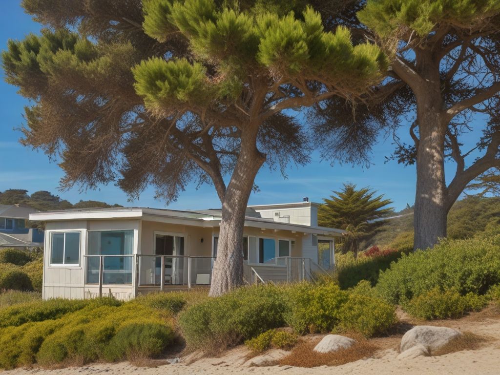 A house sits on a hill with trees in front of it