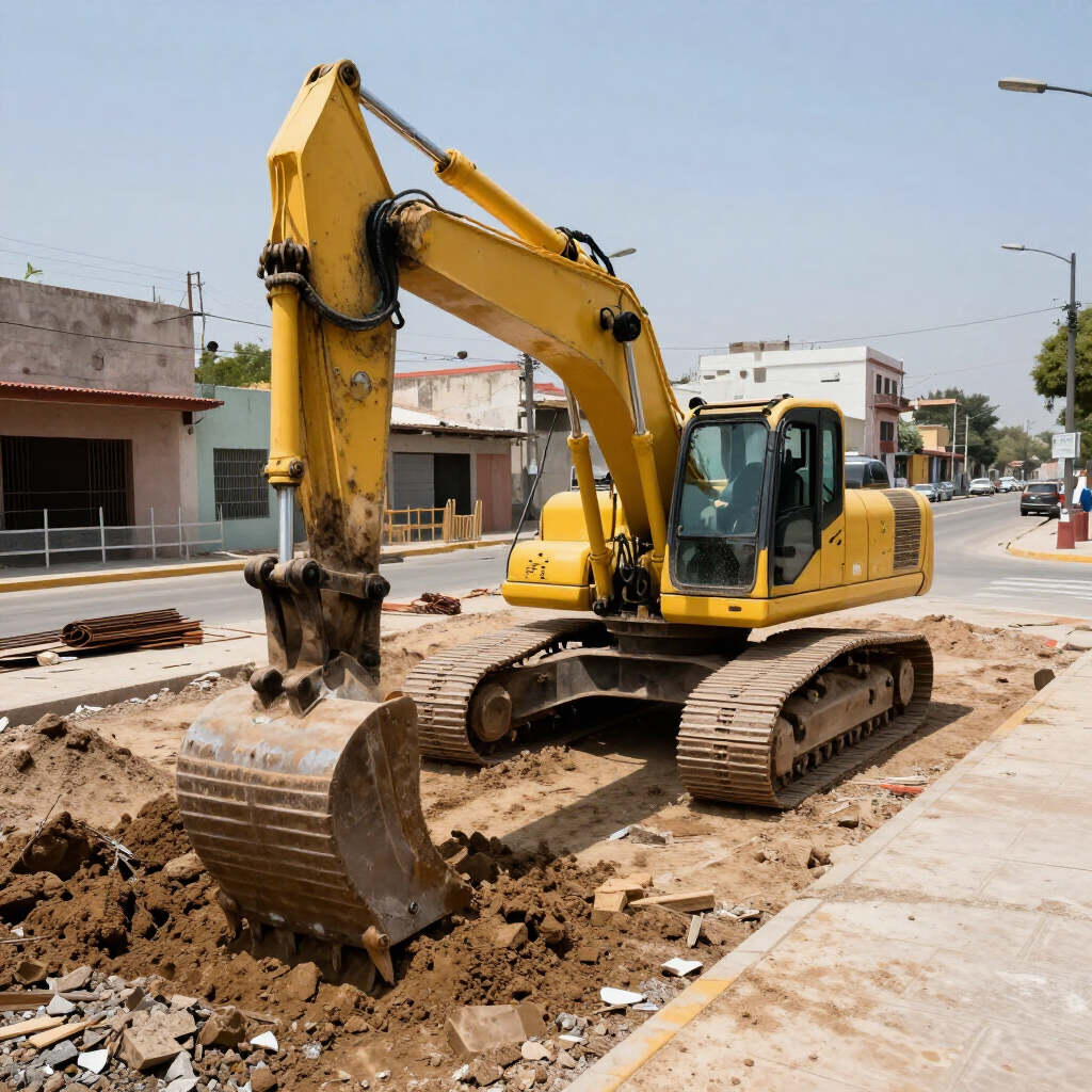 Retroexcavadora en obra en Durango