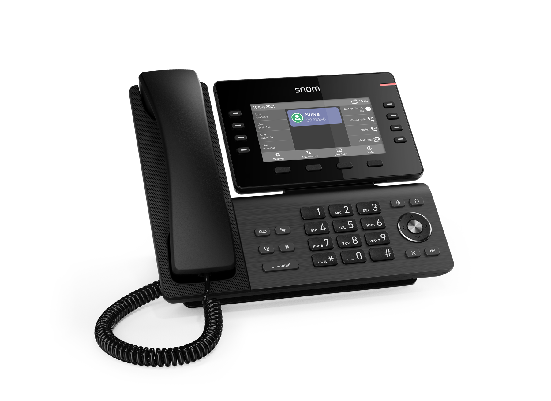 Schwarzes Gigaset-Tischtelefon mit Touchscreen-Display und numerischer Tastatur.