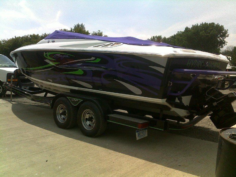 Boat that has had multiple colors of gelcoat repaired