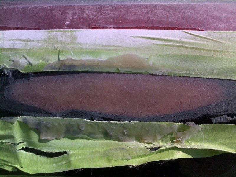 Boat impact repair with fiberglass and metalflake damage