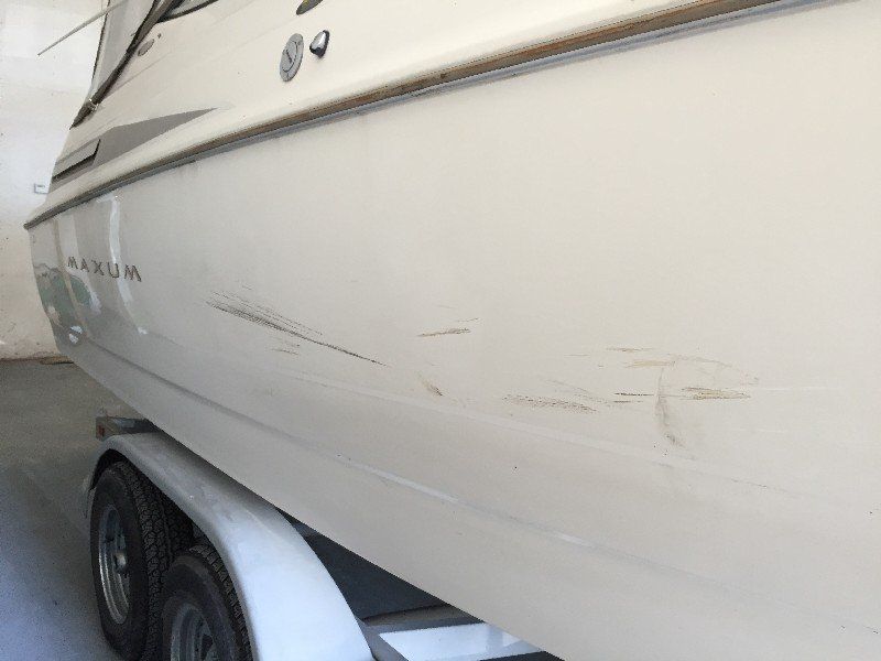 Boat with faded and oxidized gelcoat finish