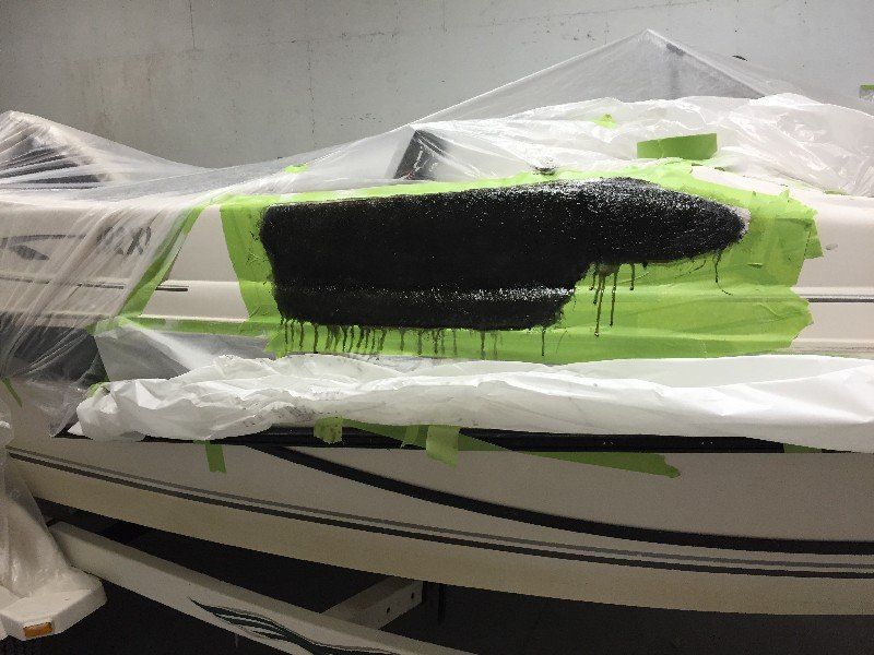 Boat with side impact damage in the repair process