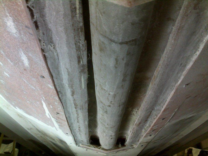 Boat bottom hull damaged fiberglass removed