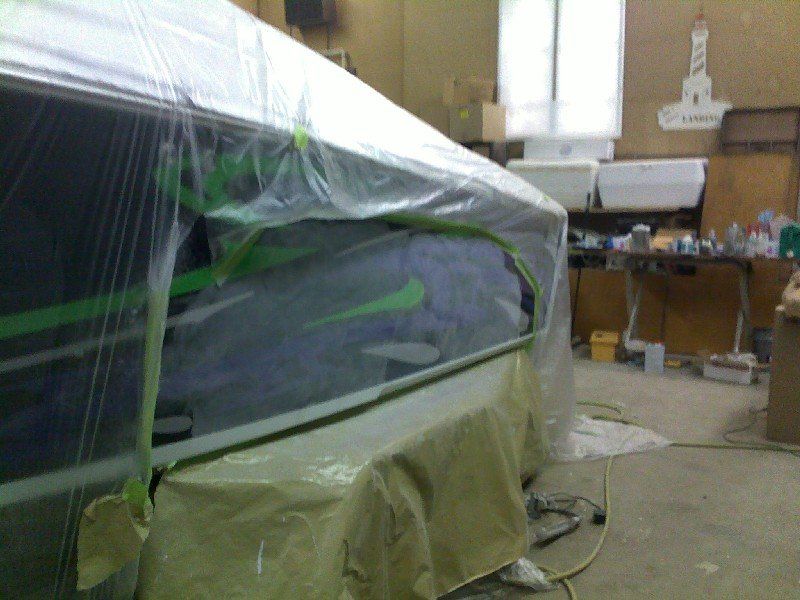 Boat in multi color gelcoat repair process