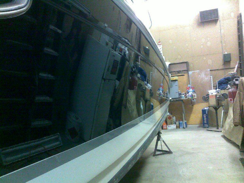 Black base clearcoat repair completed on boat