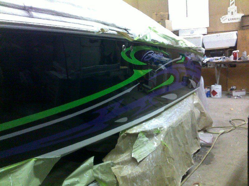 Boat in multi color gelcoat repair process