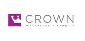 The logo for crown wallpaper and fabrics is purple and white