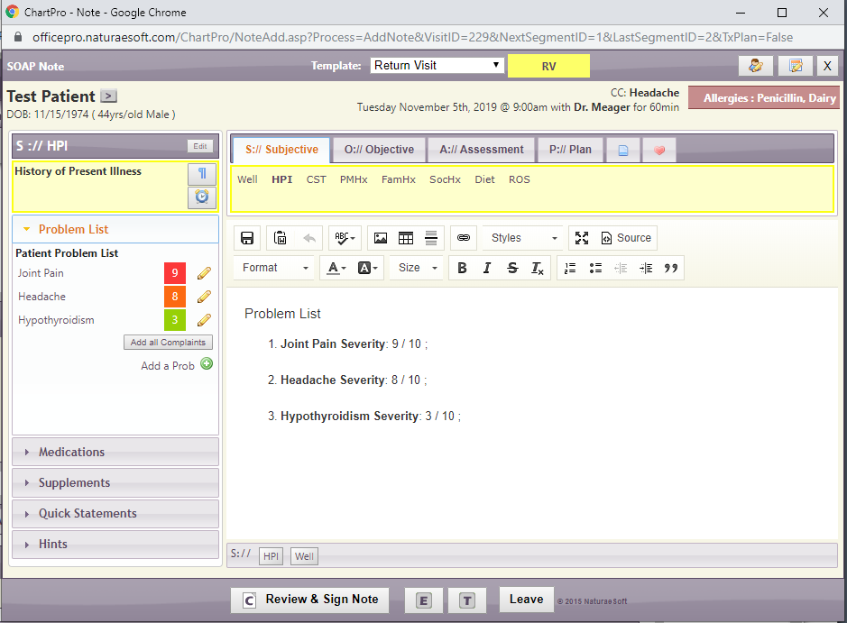 A screenshot of the ChartPro EMR in action. 