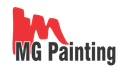 A logo for mg painting with a red m on a white background