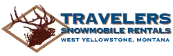 The logo for travelers snowmobile rentals west yellowstone montana