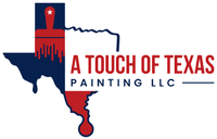 Logo for A Touch of Texas Painting LLC with Texas outline, paint brush, and red, white, and blue colors.