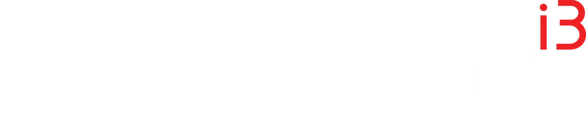 A red and white logo on a white background.