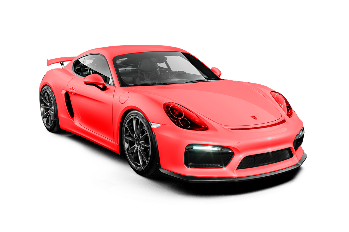 A yellow and white sports car on a black background.