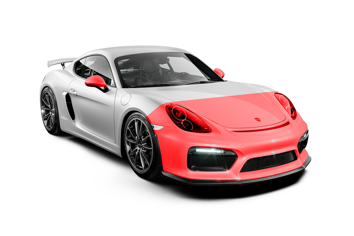A yellow and white sports car on a black background.