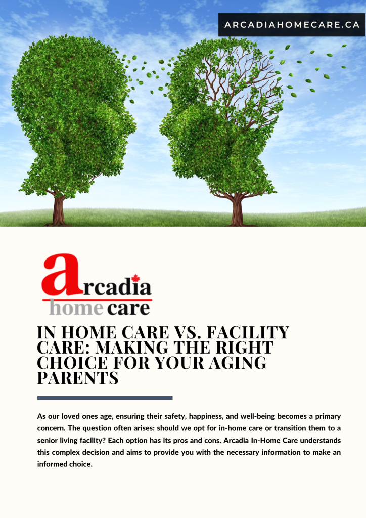 A brochure about home care vs. facility care making the right choice for your aging parents.