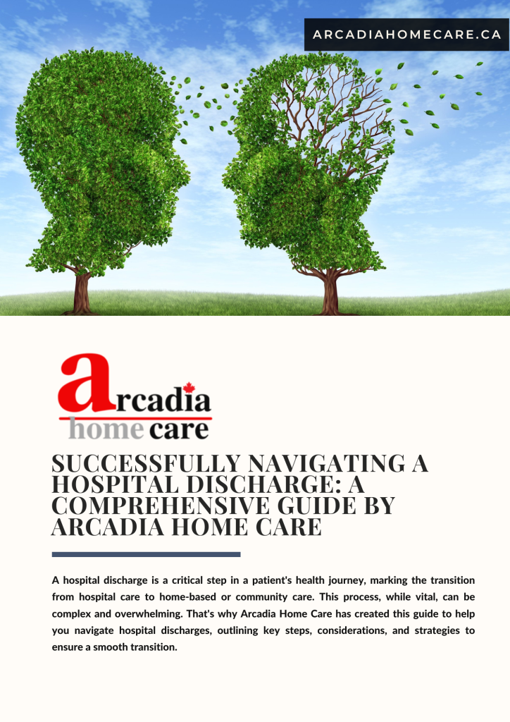 A book titled successfully navigating a hospital discharge : a comprehensive guide by arcadia home care.