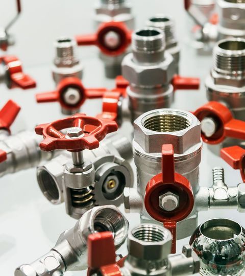 fittings and valve, pipes and adapters. Plumbing fixtures and piping parts 
