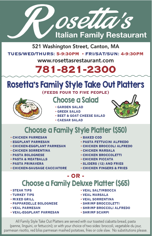 Italian Menu Canton, MA Rosetta's Italian Restaurant