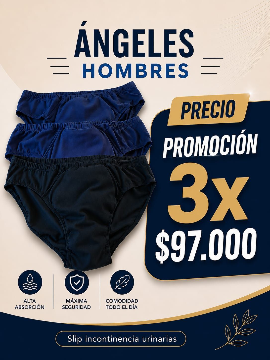 Slip para hombres - Incontinencia urinaria x 3 unidades.