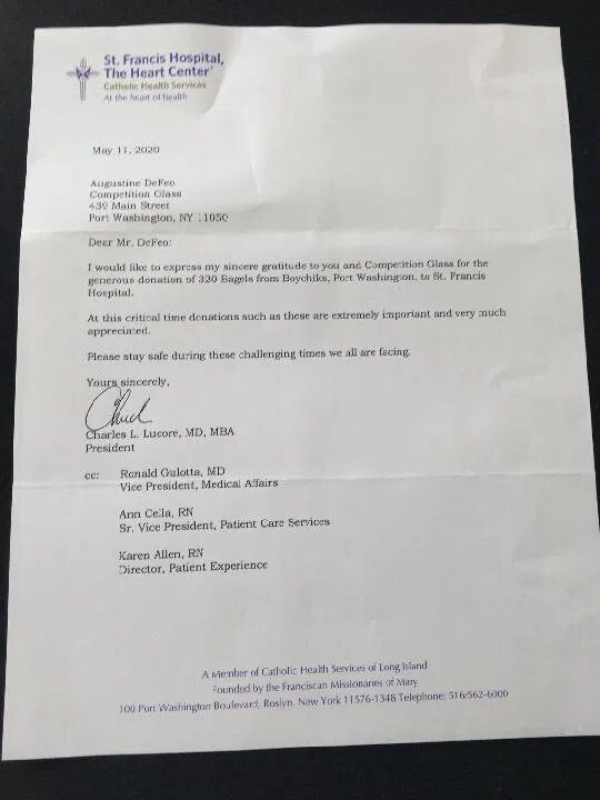 Letter — Port Washington, NY — Competition Glass Inc