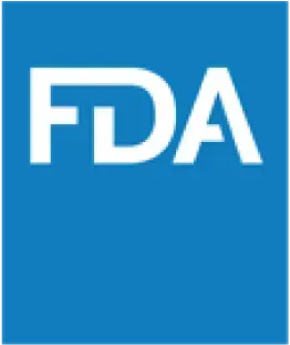 The fda logo is blue and white on a blue background.