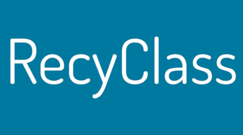 A blue background with the word recycle class in white letters