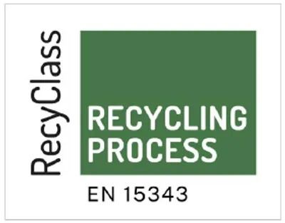 A green sign that says recycling process en 15343