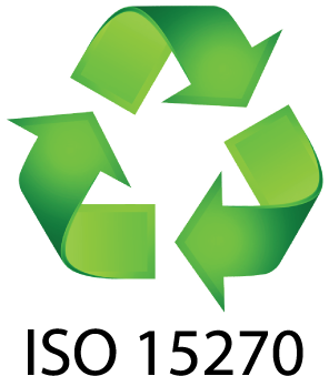 A green recycling symbol with the words iso 15270 below it