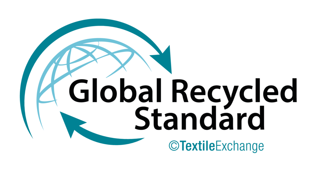 A logo for the global recycled standard with a globe and two arrows.