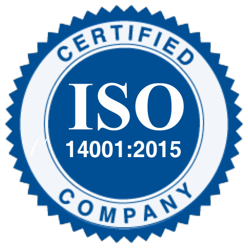 A blue and white certified iso company seal