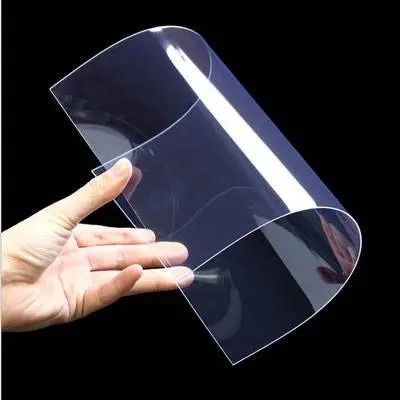 A person is holding a piece of clear plastic in their hand.