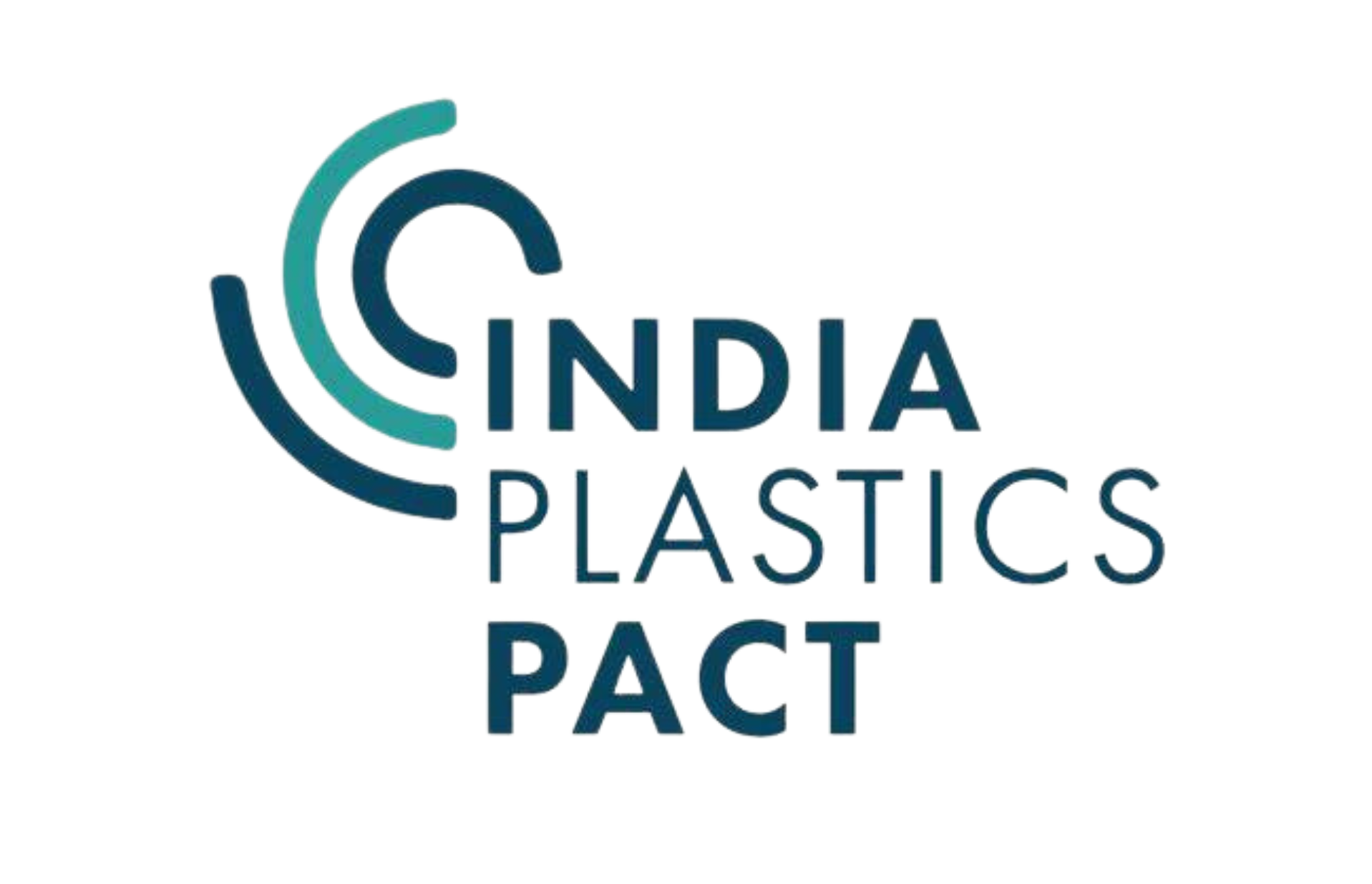 The india plastics pact logo is a blue and green logo on a white background.