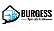 Burgess Appliance Repair logo: blue and white appliances inside a house shape, black wrench.