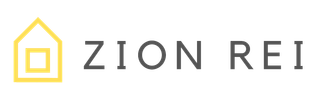 Logo for Zion REI, featuring a yellow house icon and gray text.