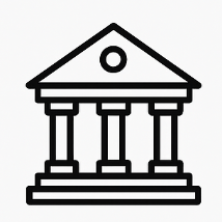 Building with three columns and a triangular roof.