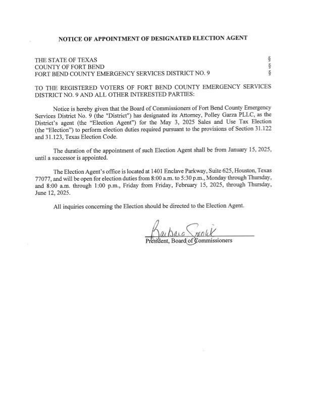 It is a notice of appointment of designated election agent.
